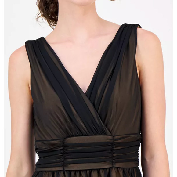 Connected Apparel Womens Black Gold Sleeveless Evening Gown Chiffon Sz 14 NWT - Picture 11 of 13